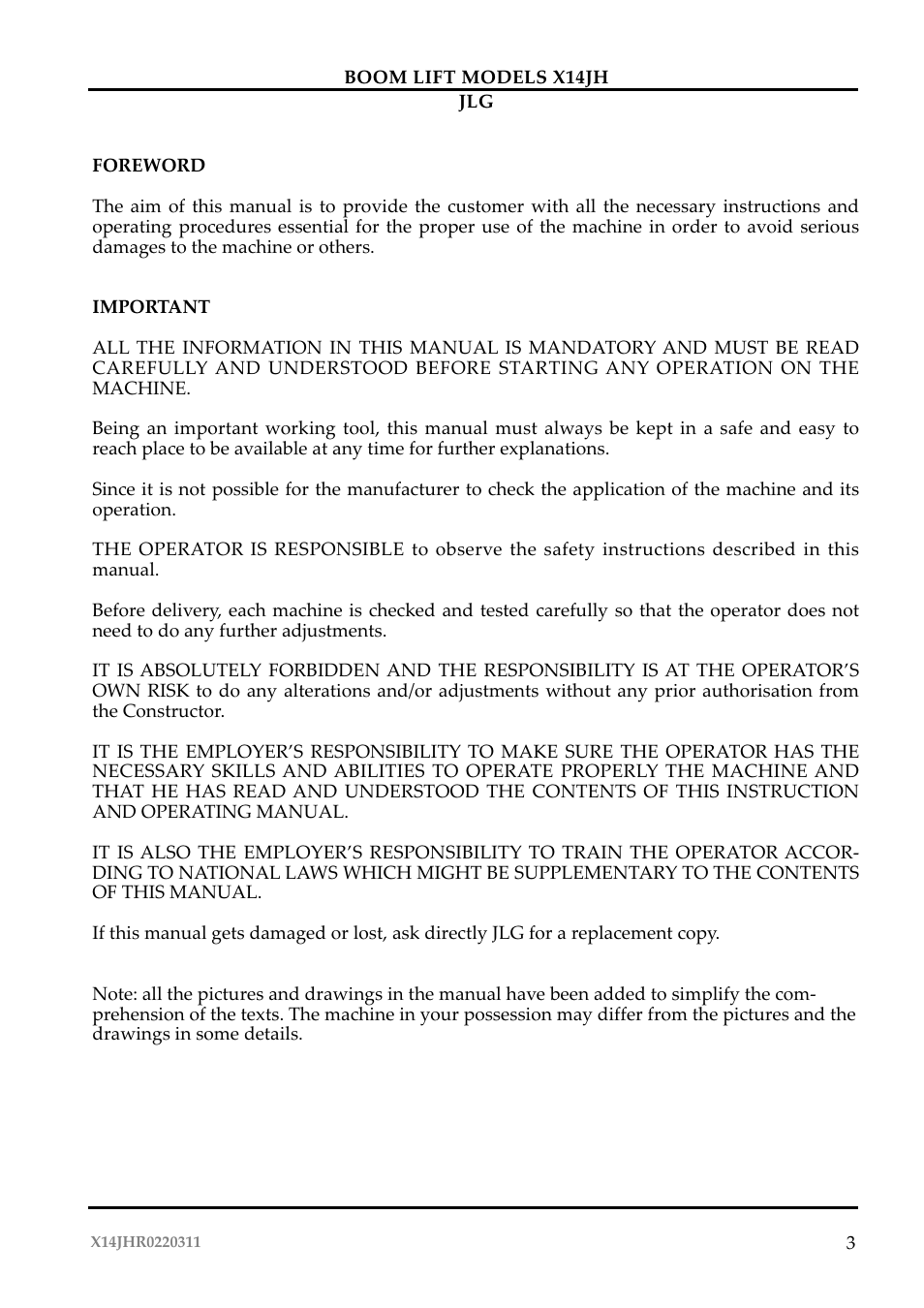 JLG X14JH Operator Manual User Manual | Page 6 / 108