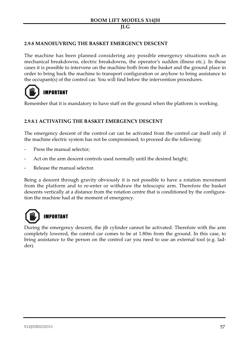 JLG X14JH Operator Manual User Manual | Page 60 / 108