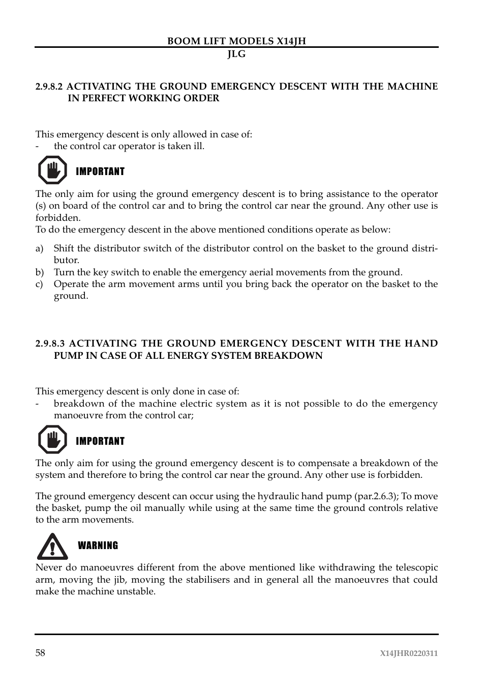 JLG X14JH Operator Manual User Manual | Page 61 / 108