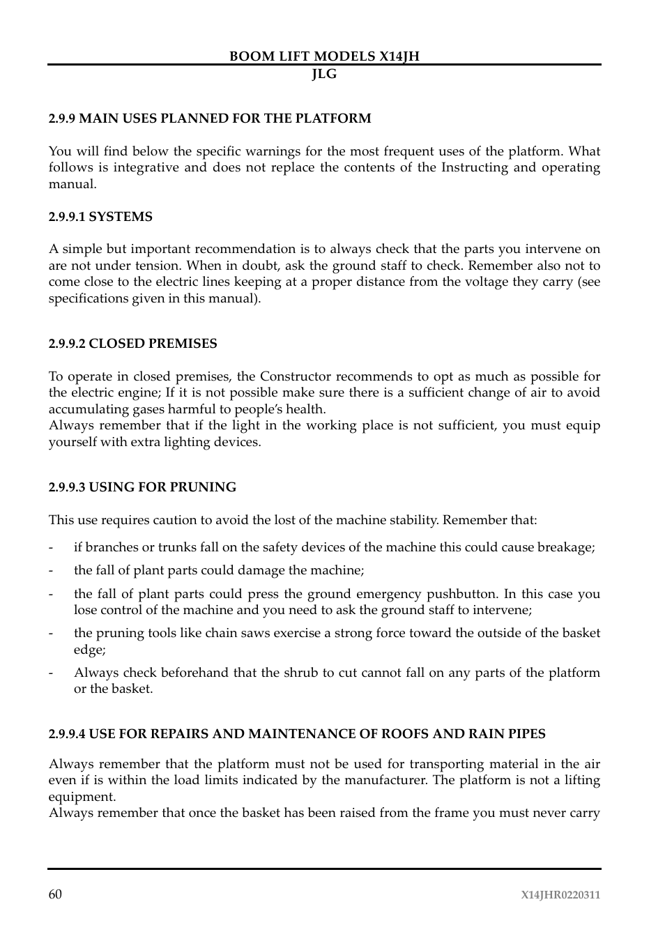 JLG X14JH Operator Manual User Manual | Page 63 / 108