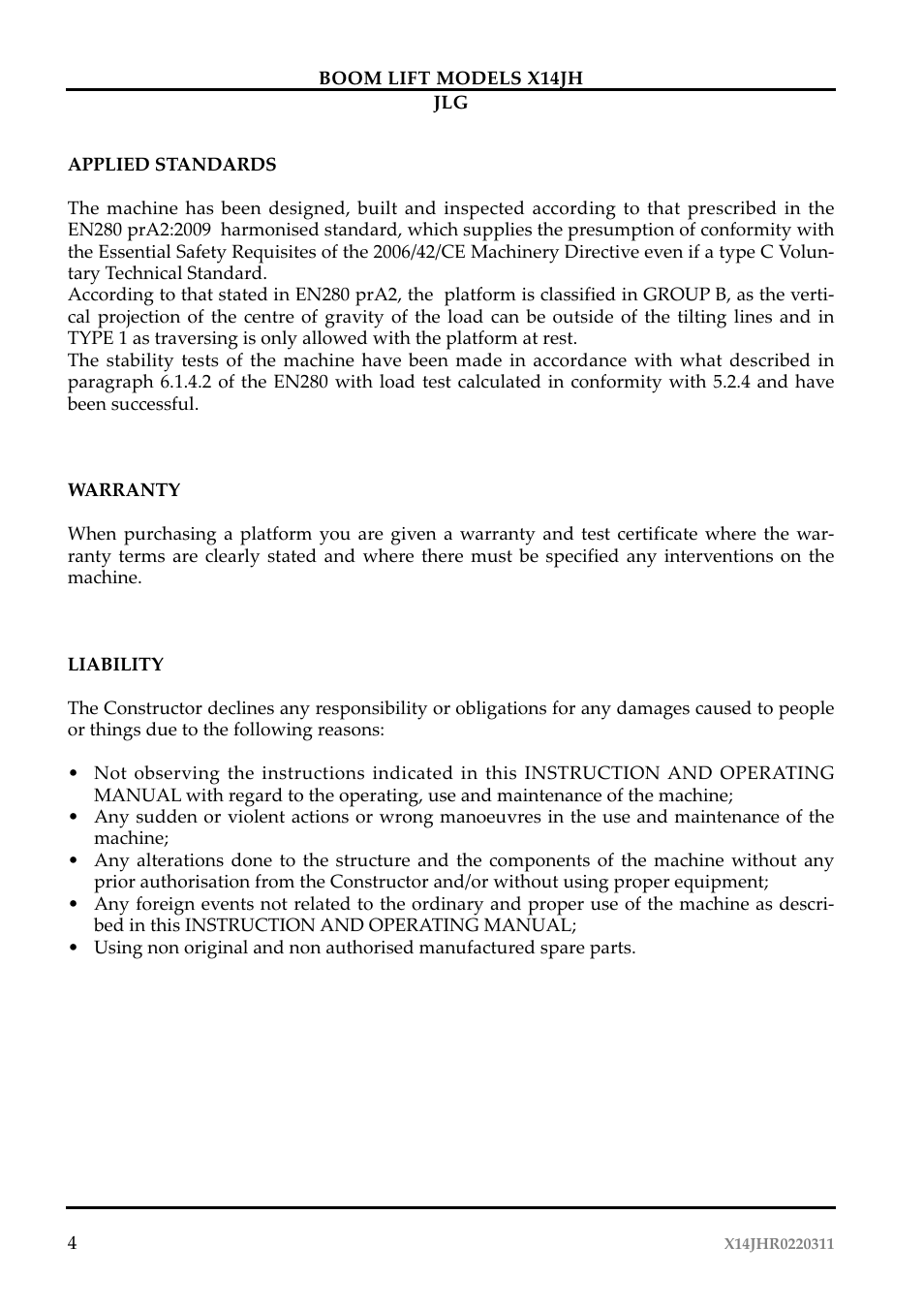 JLG X14JH Operator Manual User Manual | Page 7 / 108