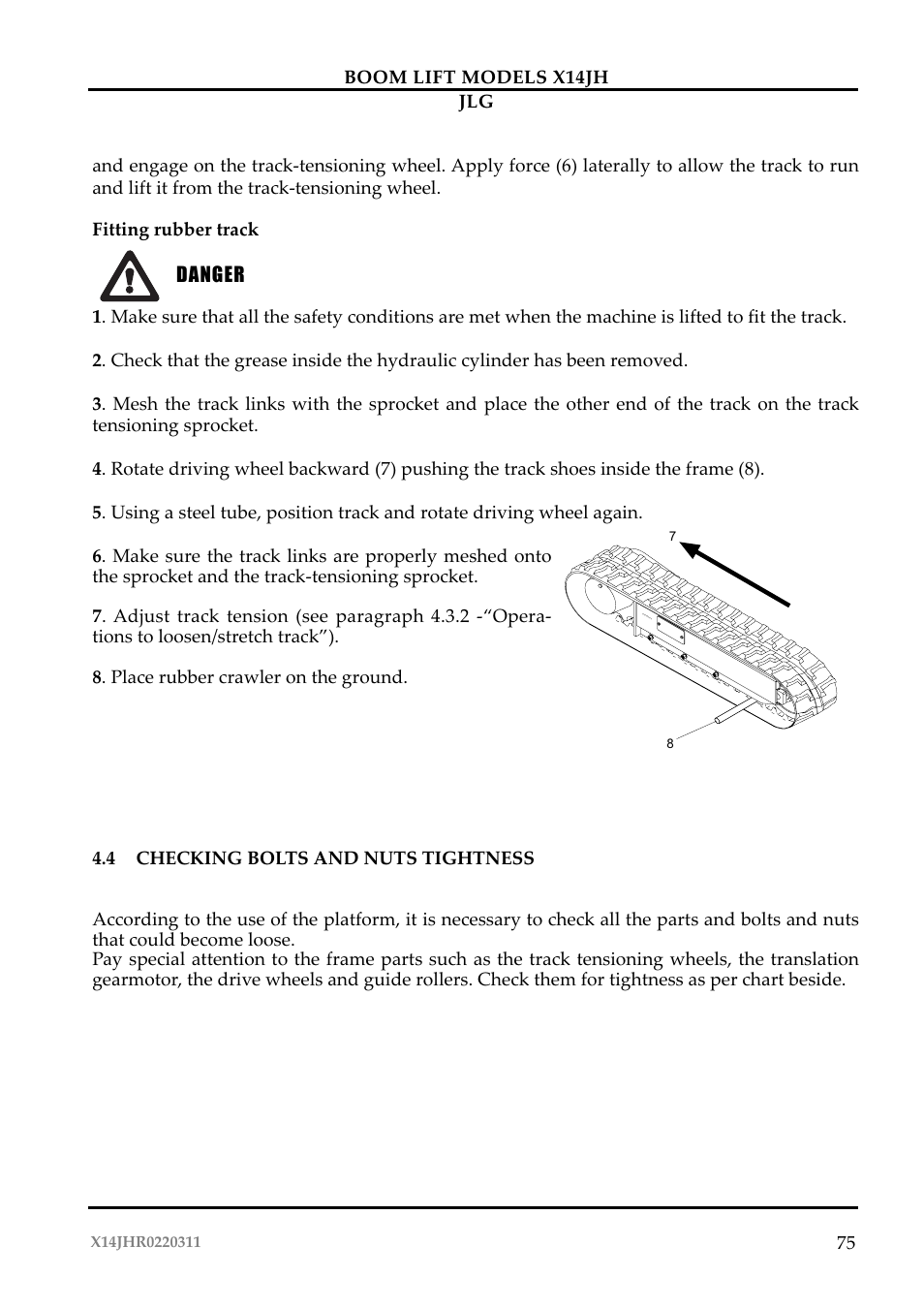 Pericolo | JLG X14JH Operator Manual User Manual | Page 78 / 108