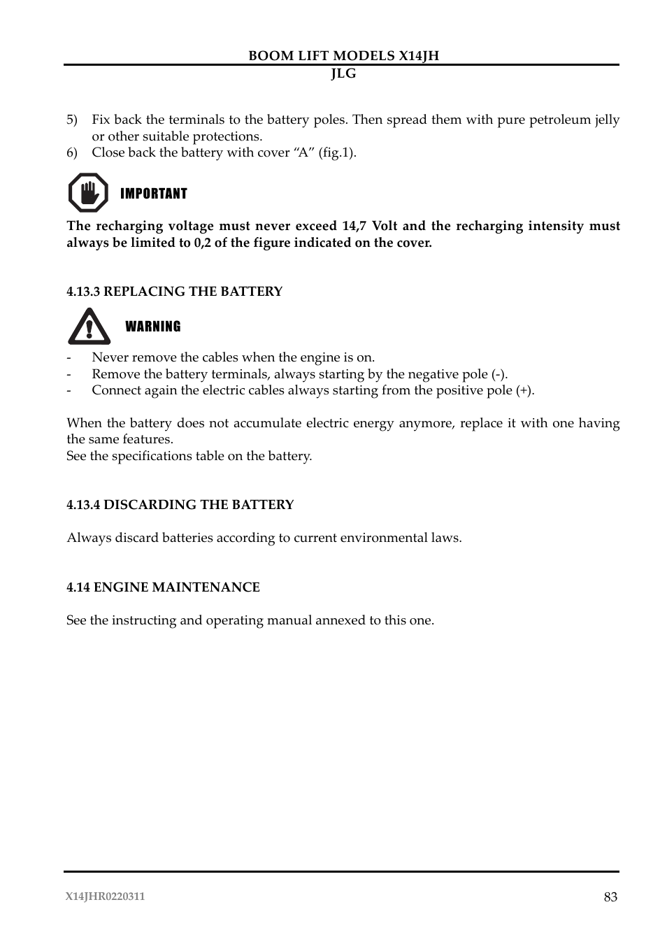 JLG X14JH Operator Manual User Manual | Page 86 / 108