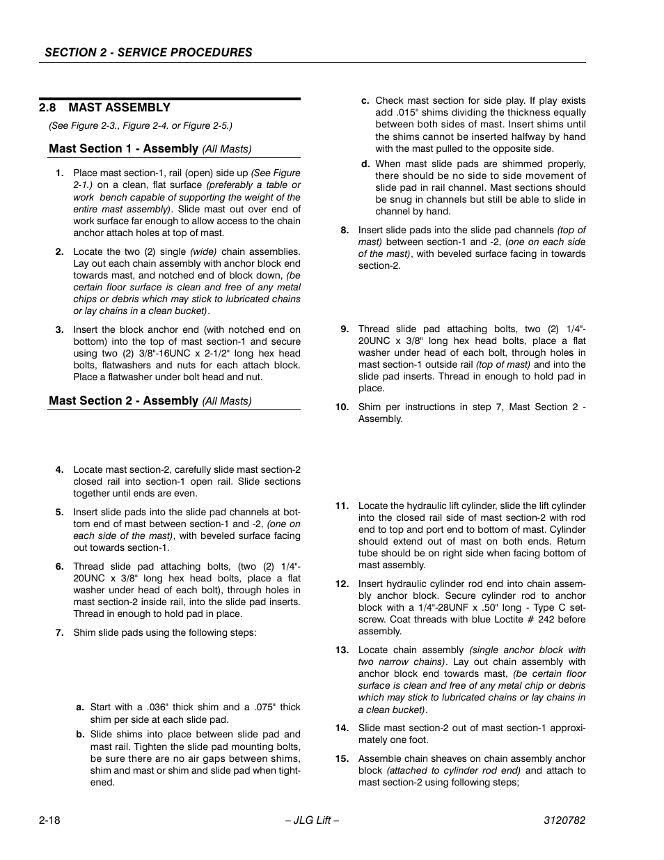 8 mast assembly, Mast section 1 - assembly (all masts), Mast section 2 - assembly (all masts) | Mast assembly -18 | JLG 41EL Service Manual User Manual | Page 36 / 64