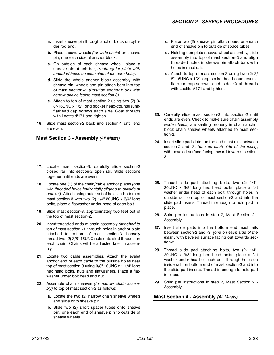 Mast section 3 - assembly (all masts), Mast section 4 - assembly (all masts) | JLG 41EL Service Manual User Manual | Page 41 / 64
