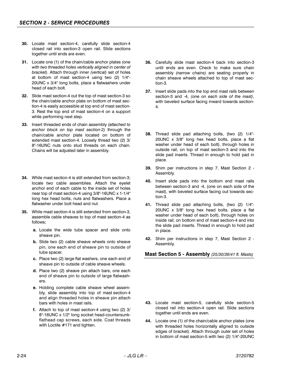 Mast section 5 - assembly (25/30/36/41 ft. masts) | JLG 41EL Service Manual User Manual | Page 42 / 64