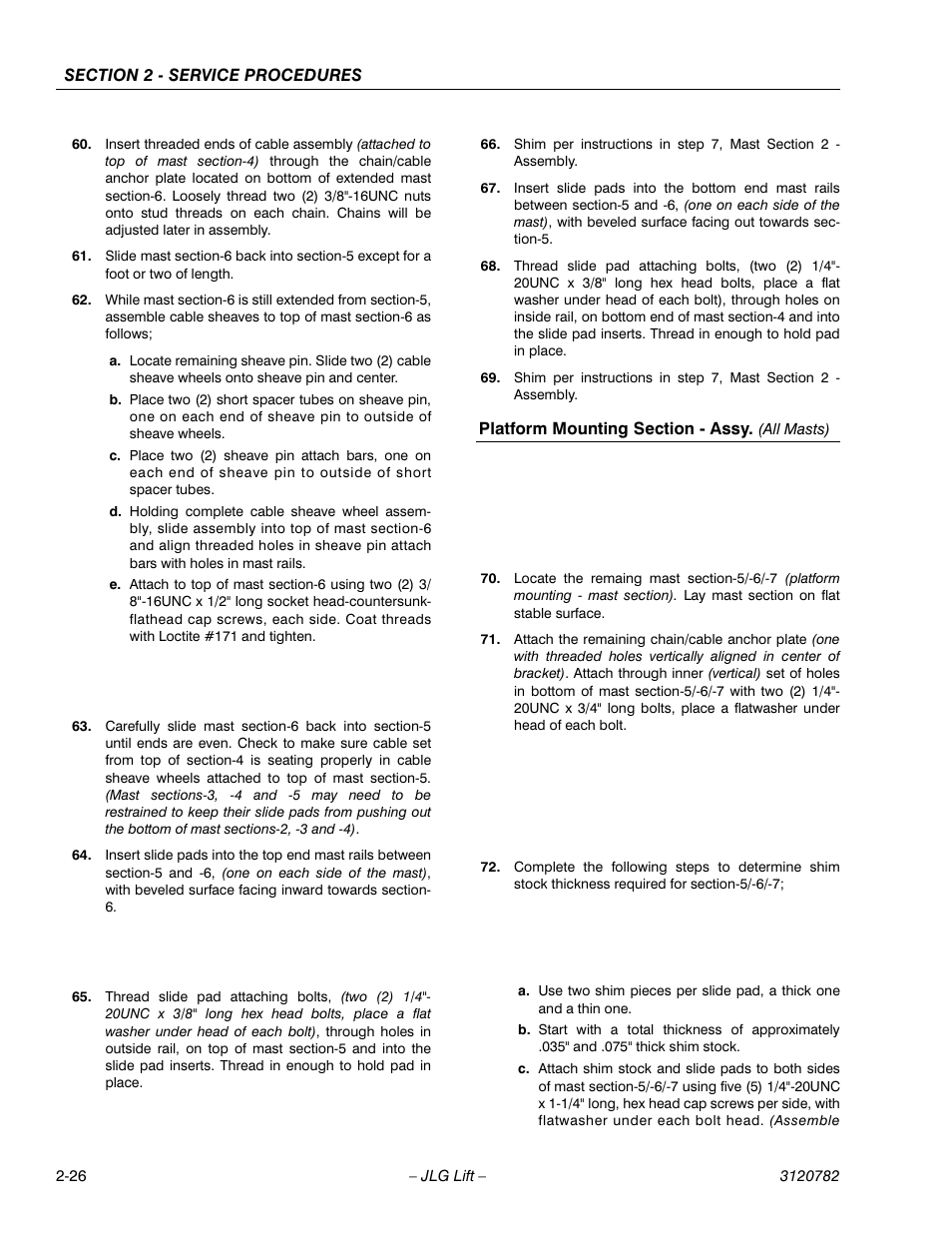 Platform mounting section - assy. (all masts), Platform mounting section - assy. (all masts) -26 | JLG 41EL Service Manual User Manual | Page 44 / 64