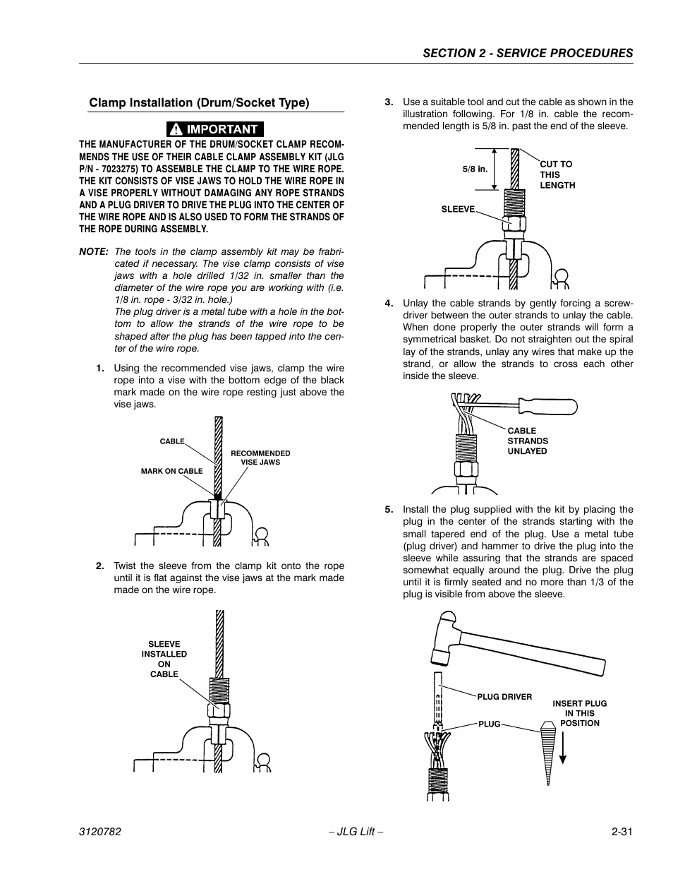 Clamp installation (drum/socket type), Clamp installation (drum/socket type) -31 | JLG 41EL Service Manual User Manual | Page 49 / 64