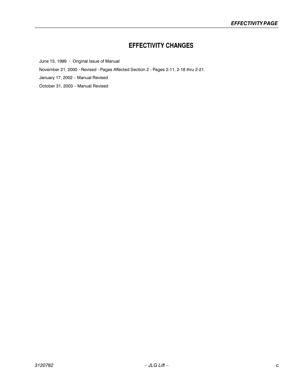 Effectivity changes | JLG 41EL Service Manual User Manual | Page 7 / 64