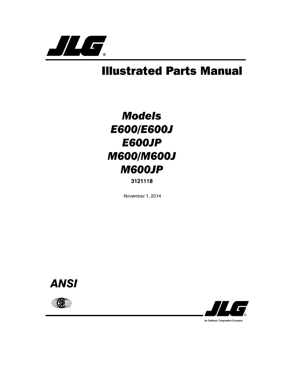 JLG M600 ANSI Parts Manual User Manual | 260 pages