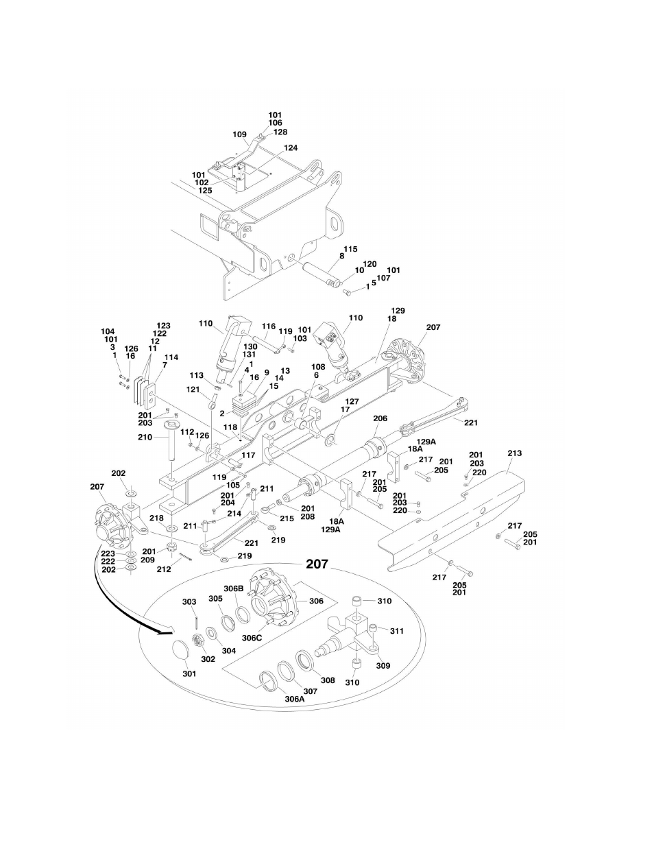 Figure 1-1. axle and steer installation - 2wd | JLG M600 ANSI Parts Manual User Manual | Page 10 / 260