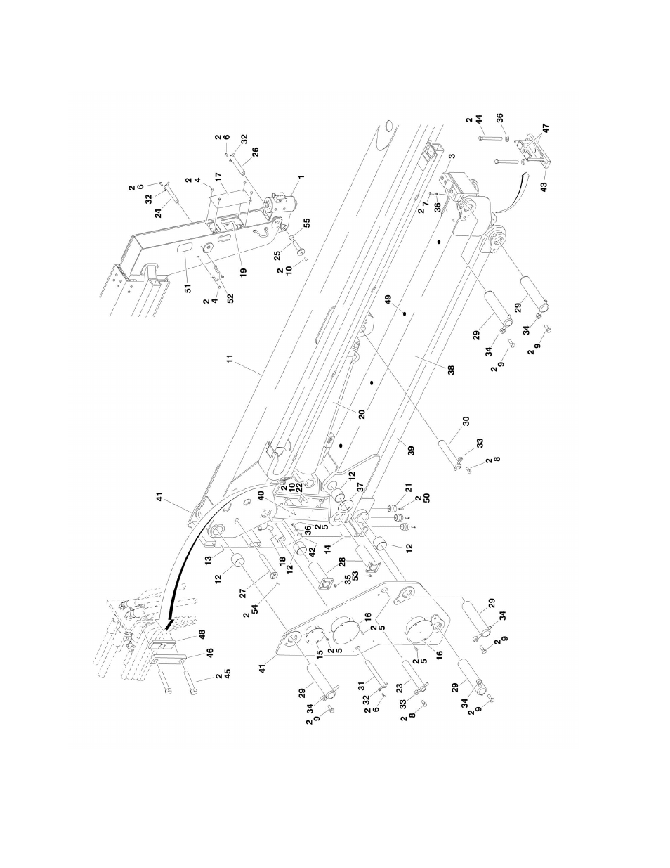 Figure 3-1. boom installation - e600 and m600 | JLG M600 ANSI Parts Manual User Manual | Page 102 / 260