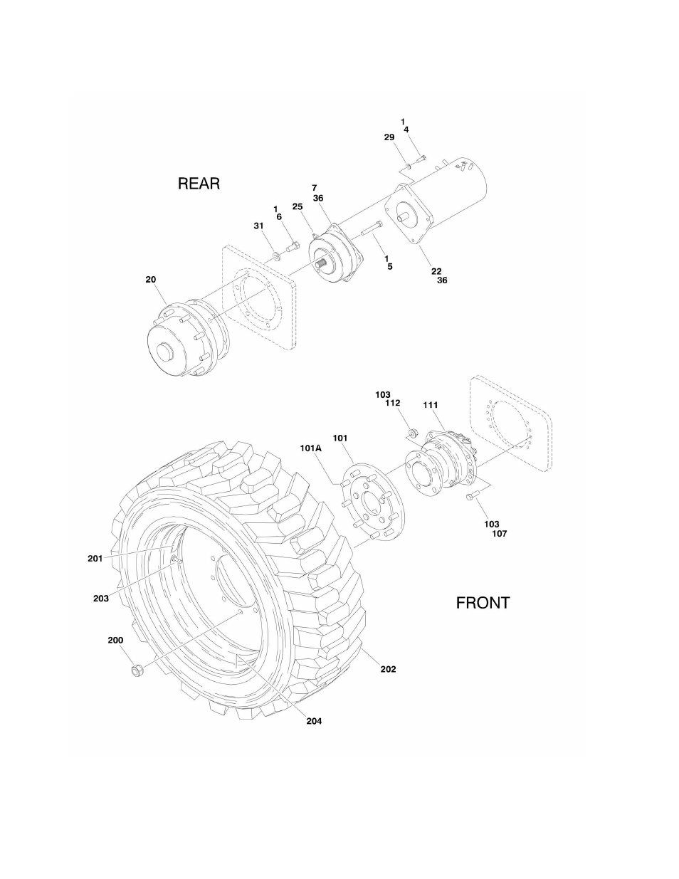 Figure 1-3. tire and wheel drive installations | JLG M600 ANSI Parts Manual User Manual | Page 18 / 260