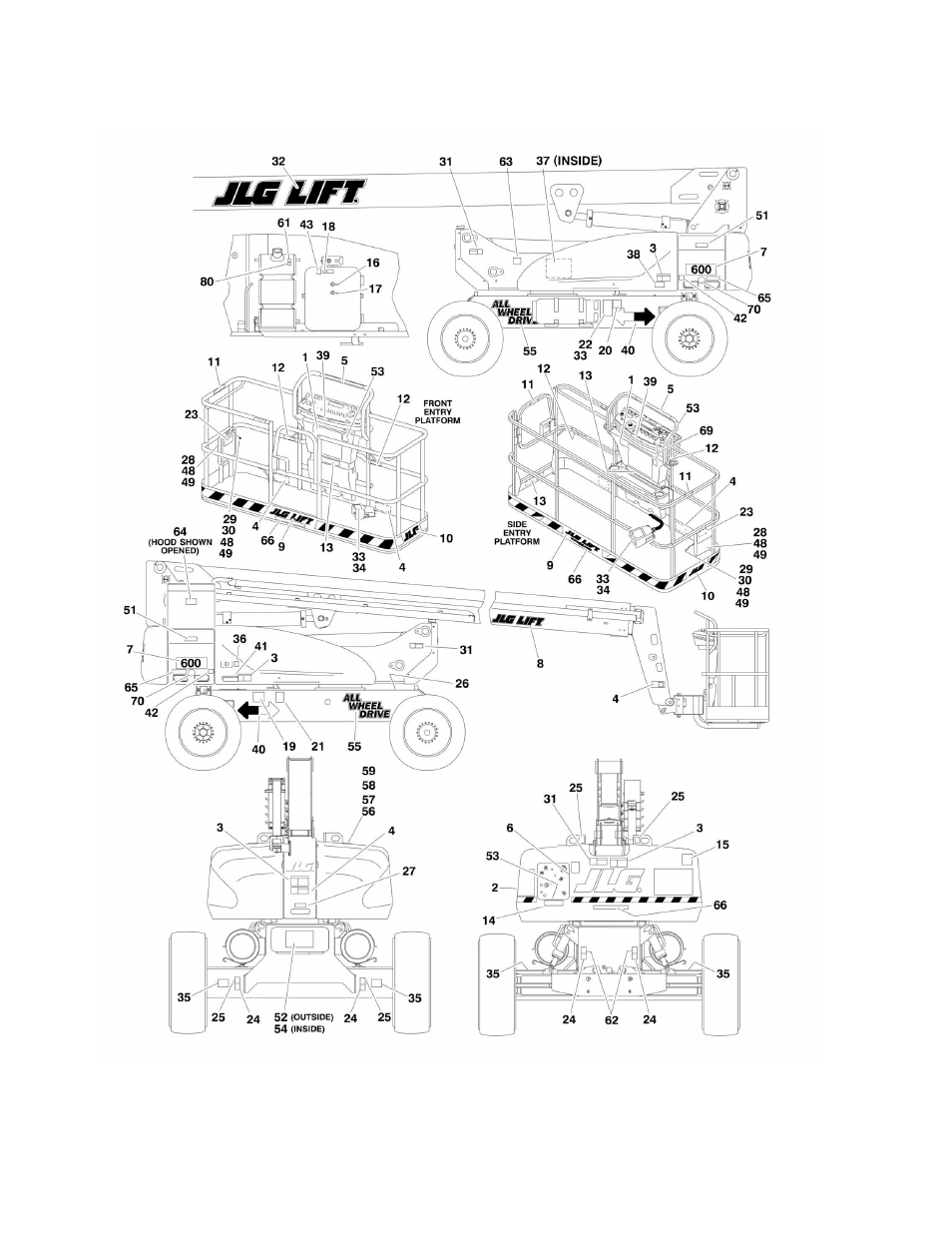 Figure 8-2. decals installation - country spec | JLG M600 ANSI Parts Manual User Manual | Page 232 / 260