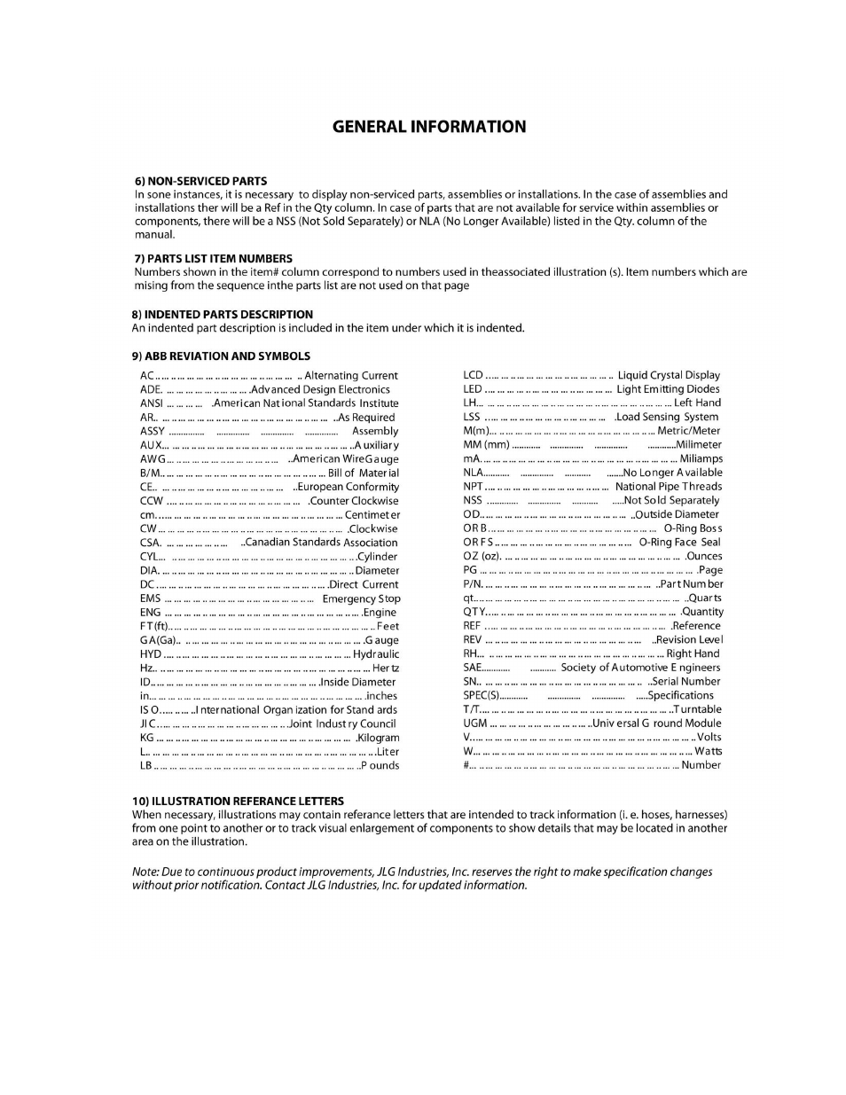 JLG M600 ANSI Parts Manual User Manual | Page 5 / 260