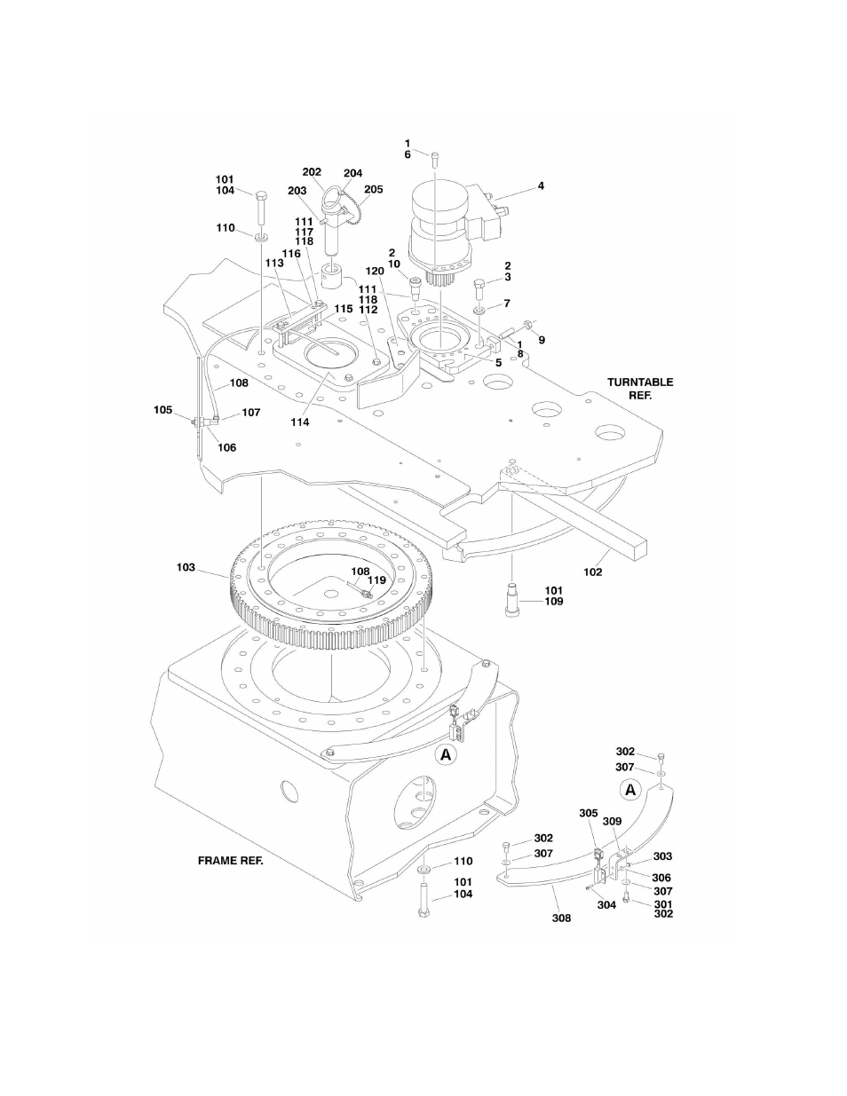 Figure 2-3. turntable and swing drive installation | JLG M600 ANSI Parts Manual User Manual | Page 50 / 260