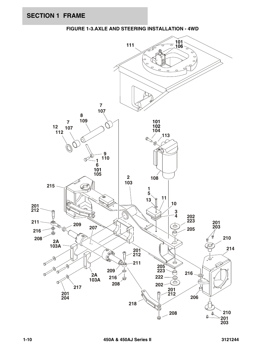 Figure 1-3. axle and steering installation - 4wd, Axle and steering installation - 4wd -10 | JLG 450A_AJ Series II Parts Manual User Manual | Page 18 / 440
