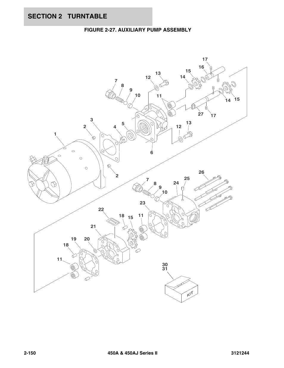 Figure 2-27. auxiliary pump assembly, Auxiliary pump assembly -150 | JLG 450A_AJ Series II Parts Manual User Manual | Page 198 / 440