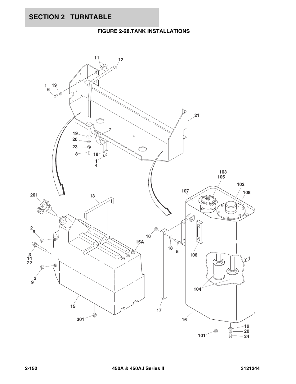 Figure 2-28. tank installations, Tank installations -152 | JLG 450A_AJ Series II Parts Manual User Manual | Page 200 / 440