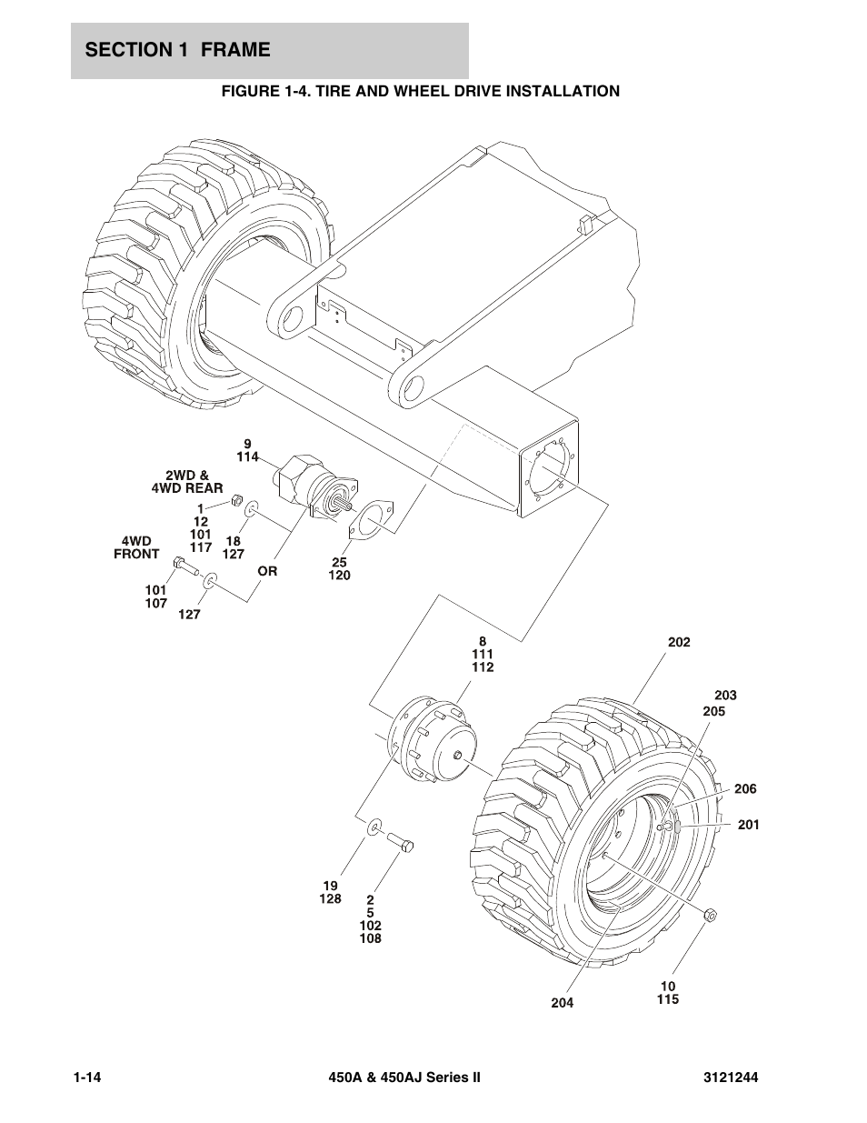 Figure 1-4. tire and wheel drive installation | JLG 450A_AJ Series II Parts Manual User Manual | Page 22 / 440