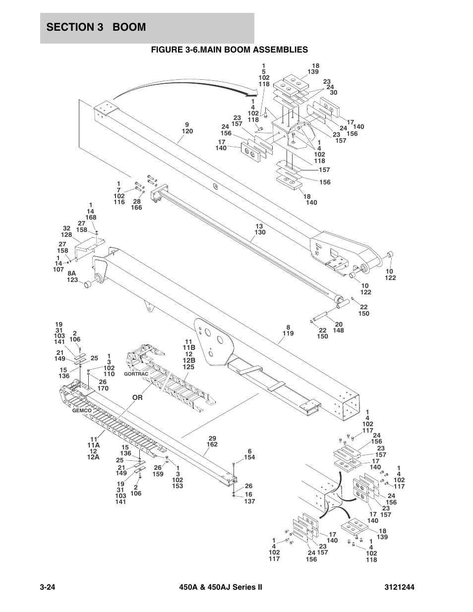 Figure 3-6. main boom assemblies, Main boom assemblies -24, Figure 3-6.main boom assemblies | JLG 450A_AJ Series II Parts Manual User Manual | Page 250 / 440