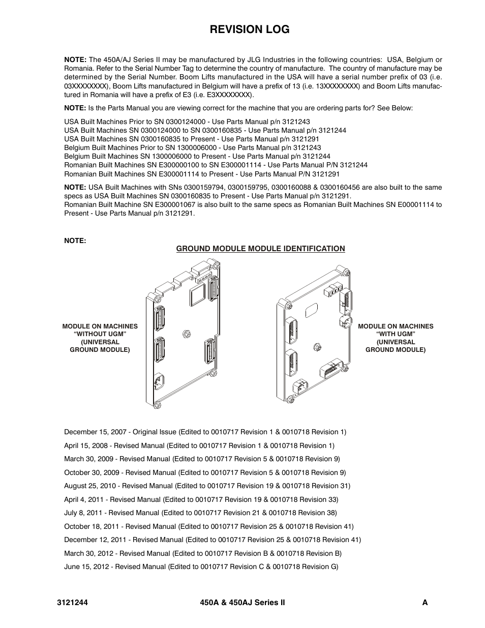 Revision log | JLG 450A_AJ Series II Parts Manual User Manual | Page 3 / 440