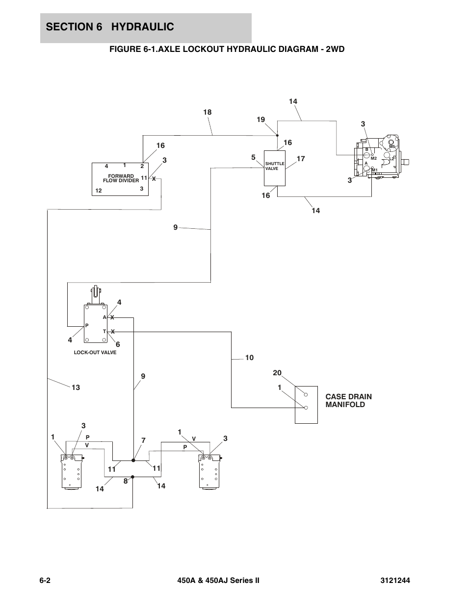 Figure 6-1. axle lockout hydraulic diagram - 2wd, Axle lockout hydraulic diagram - 2wd -2, Figure 6-1.axle lockout hydraulic diagram - 2wd | JLG 450A_AJ Series II Parts Manual User Manual | Page 336 / 440