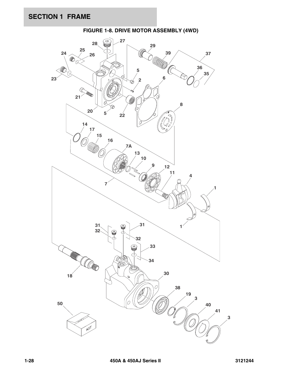 Figure 1-8. drive motor assembly (4wd), Drive motor assembly (4wd) -28 | JLG 450A_AJ Series II Parts Manual User Manual | Page 36 / 440