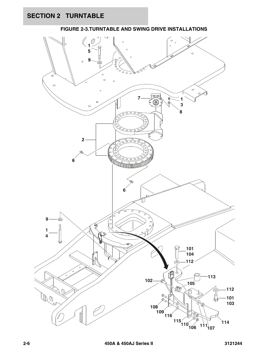 Turntable and swing drive installations -6 | JLG 450A_AJ Series II Parts Manual User Manual | Page 54 / 440