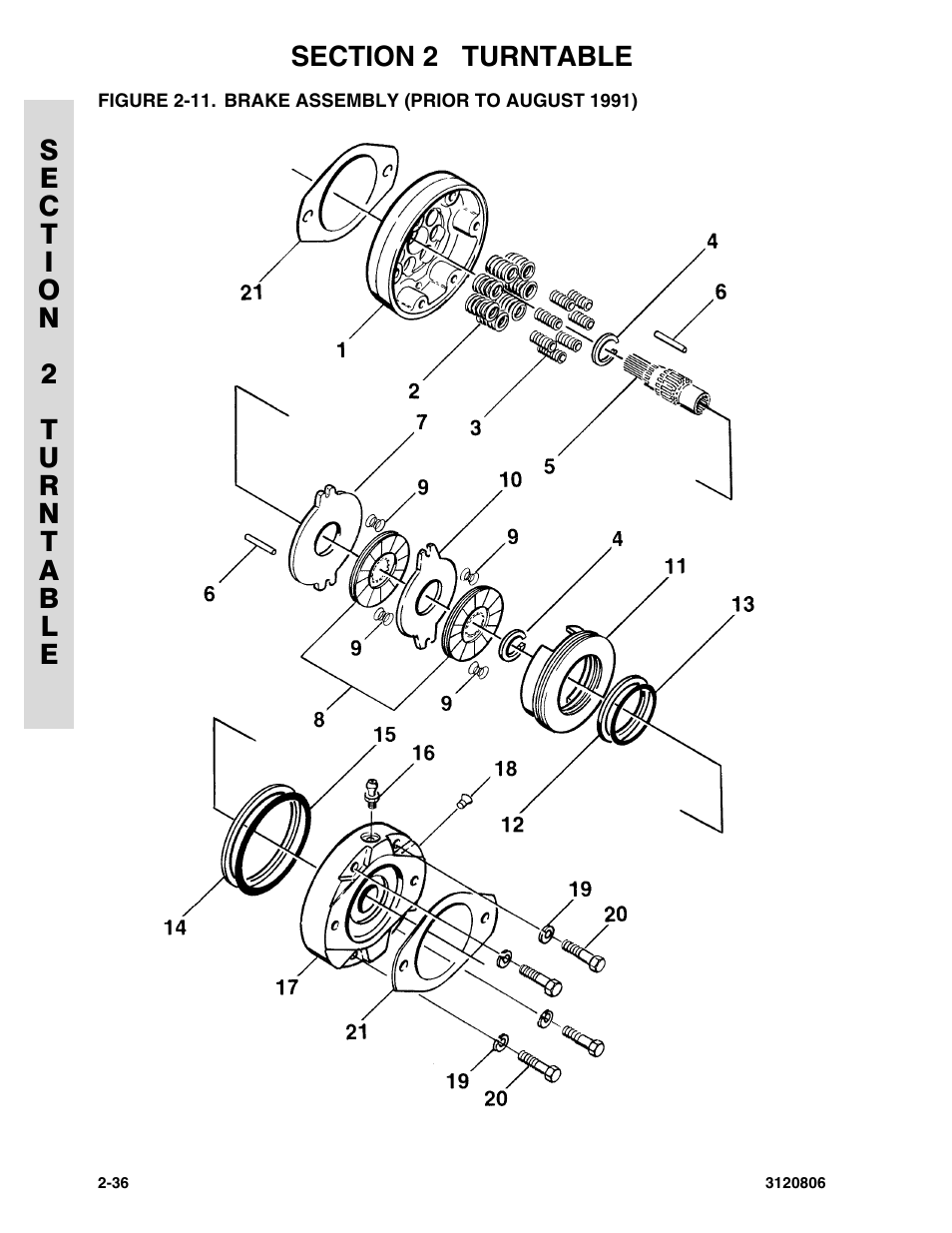 Figure 2-11. brake assembly (prior to august 1991) | JLG 60HA Parts Manual User Manual | Page 98 / 306