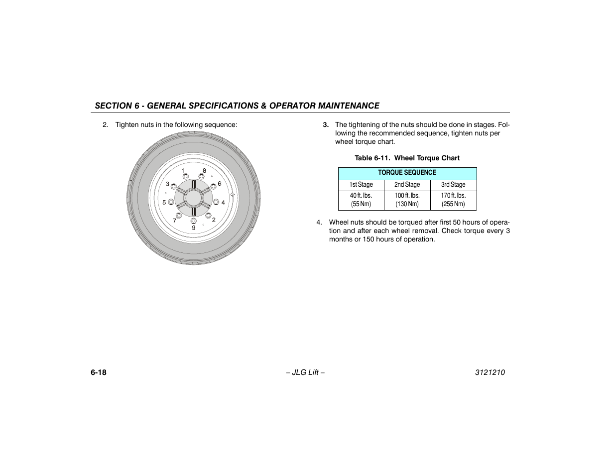 11 wheel torque chart -18 | JLG M450 Operator Manual User Manual | Page 108 / 116