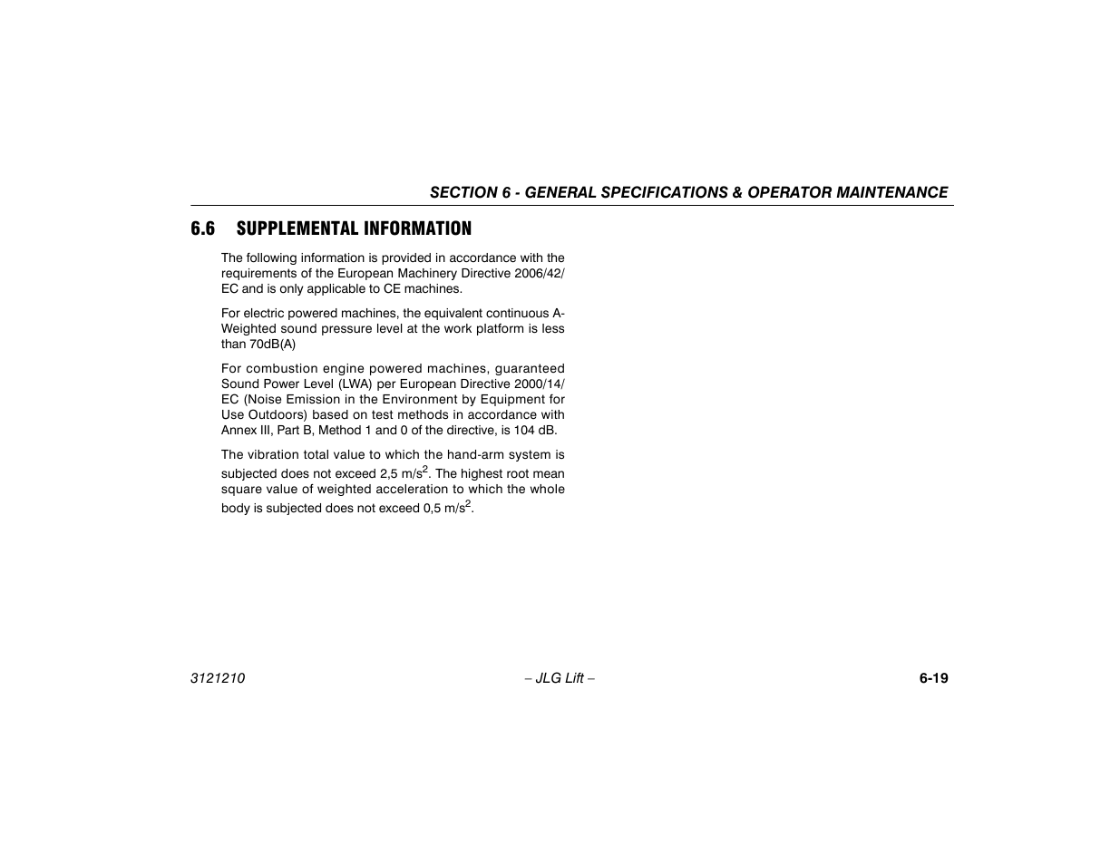 6 supplemental information, 6 supplemental information -19 | JLG M450 Operator Manual User Manual | Page 109 / 116