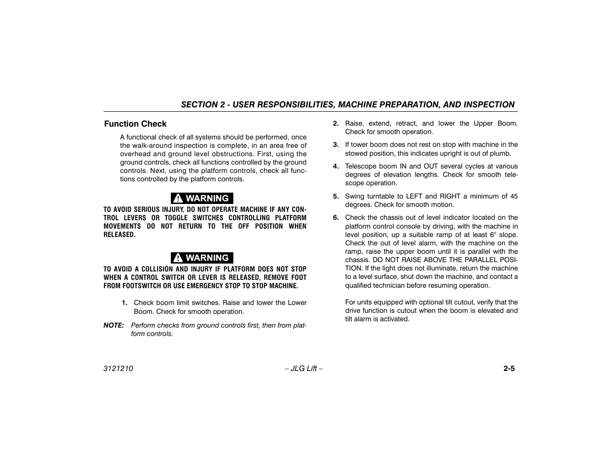 Function check, Function check -5 | JLG M450 Operator Manual User Manual | Page 25 / 116