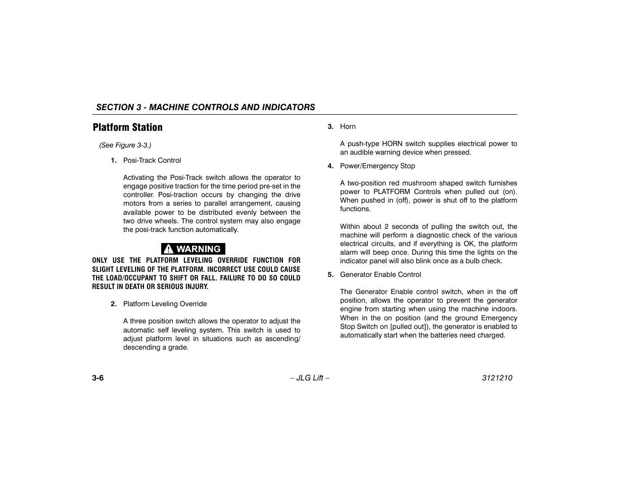 Platform station, Platform station -6 | JLG M450 Operator Manual User Manual | Page 36 / 116