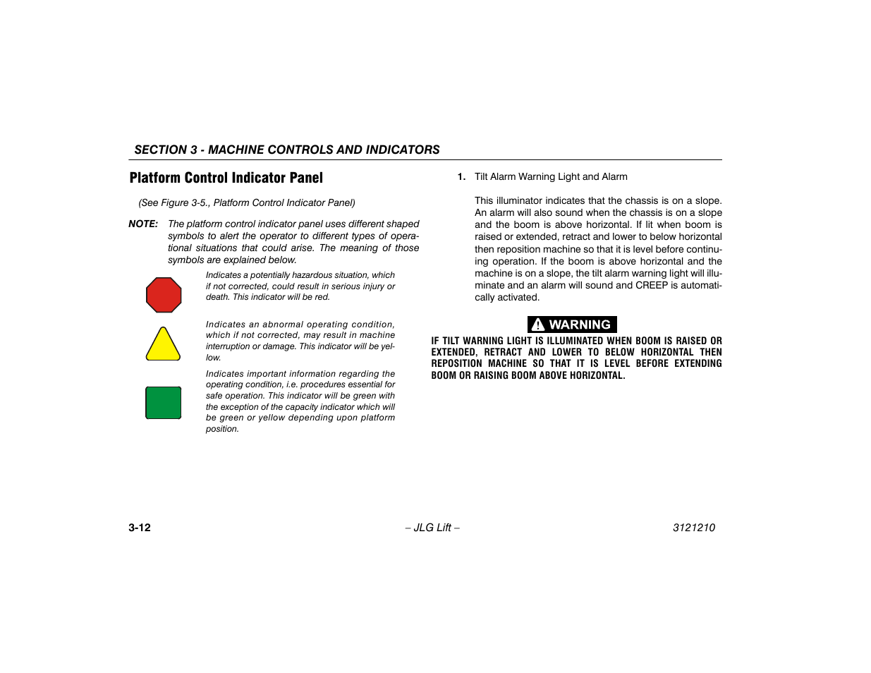 Platform control indicator panel, Platform control indicator panel -12 | JLG M450 Operator Manual User Manual | Page 42 / 116