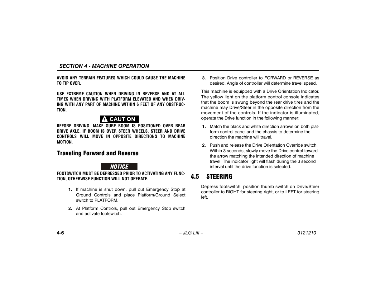 Traveling forward and reverse, 5 steering, Traveling forward and reverse -6 | 5 steering -6 | JLG M450 Operator Manual User Manual | Page 52 / 116