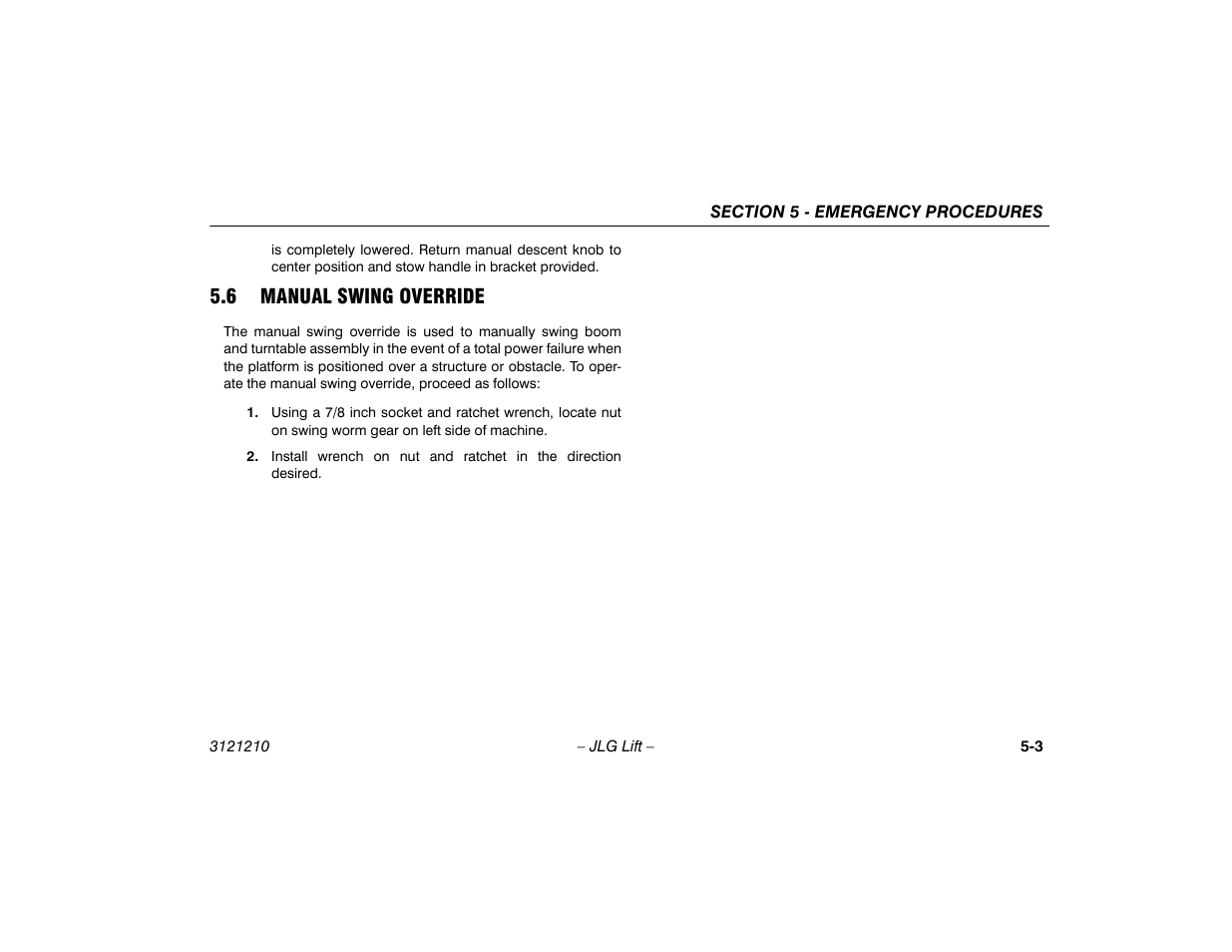 6 manual swing override, 6 manual swing override -3 | JLG M450 Operator Manual User Manual | Page 89 / 116