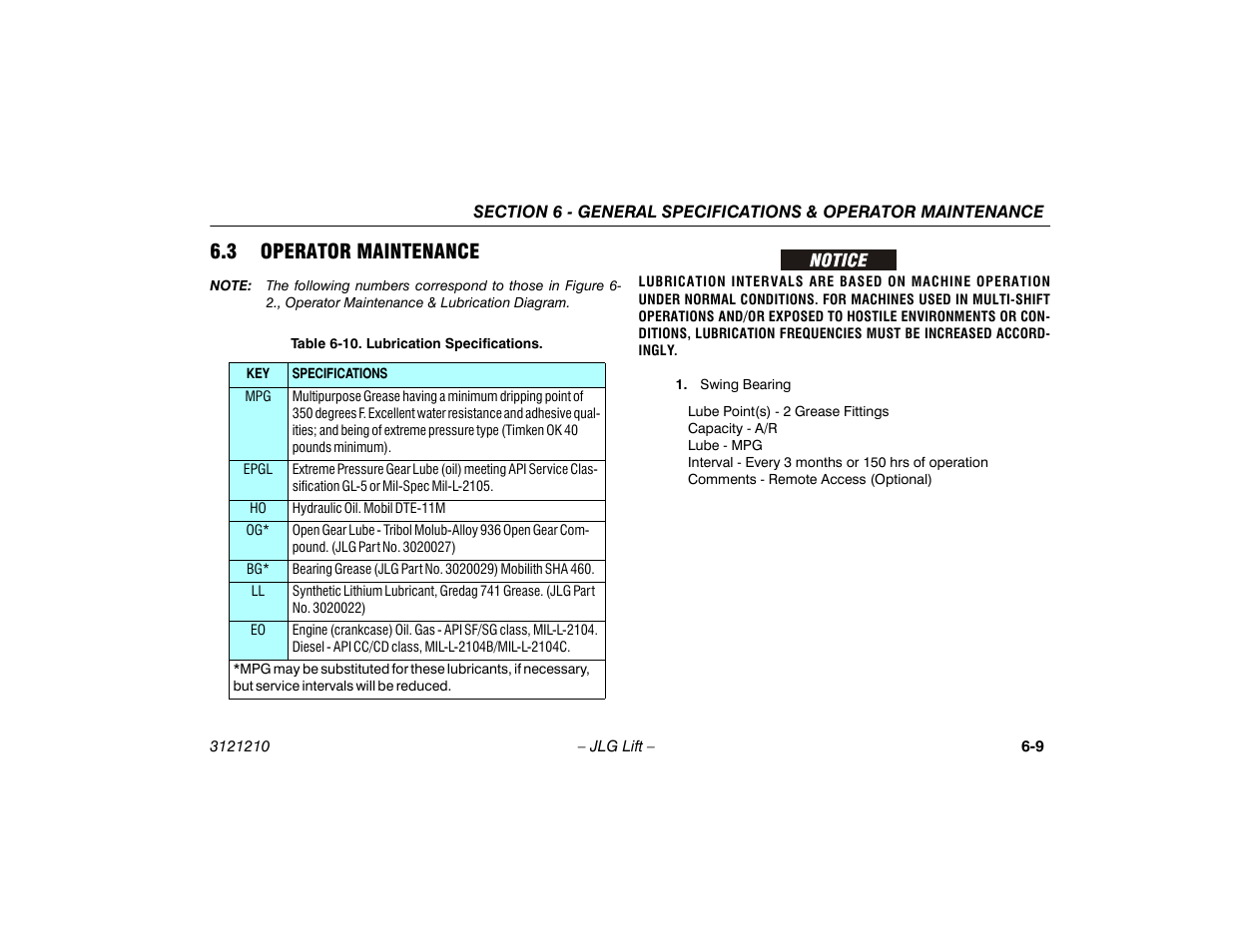 3 operator maintenance, 3 operator maintenance -9, 10 lubrication specifications -9 | JLG M450 Operator Manual User Manual | Page 99 / 116
