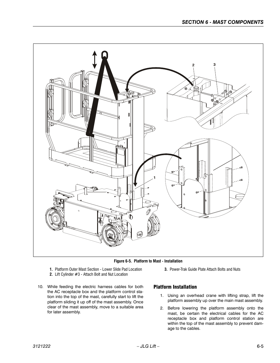 Platform installation, Platform installation -5, Platform to mast - installation -5 | Leted. (see figure 6-5.), See figure 6-5.) - item, Mast, (see figure 6-5.), See figure 6-5.) | JLG 1230ES Service Manual User Manual | Page 105 / 198