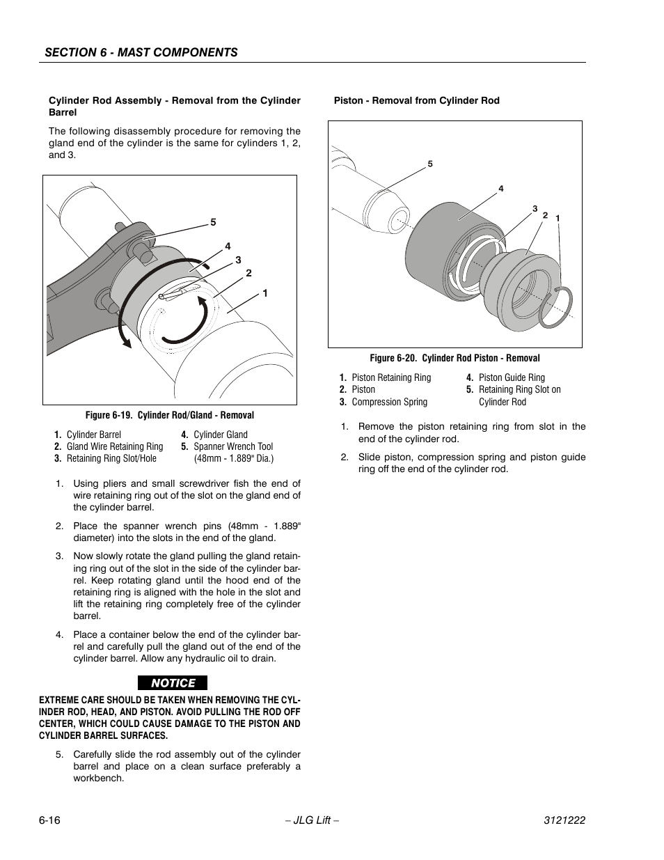 Cylinder rod/gland - removal -15, Cylinder rod piston - removal -15 | JLG 1230ES Service Manual User Manual | Page 116 / 198