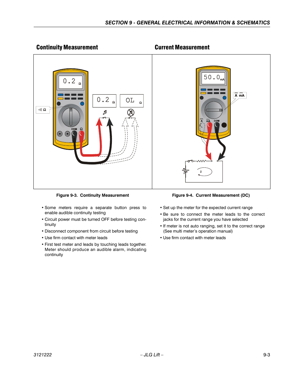 Continuity measurement -3, Current measurement (dc) -3, Continuity measurement current measurement | JLG 1230ES Service Manual User Manual | Page 157 / 198