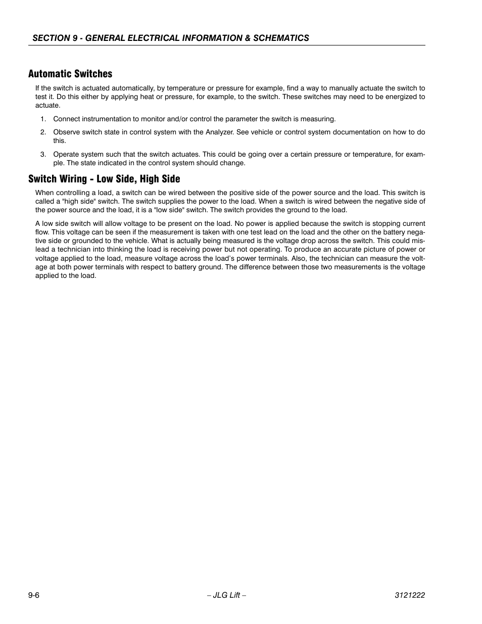 Automatic switches, Switch wiring - low side, high side | JLG 1230ES Service Manual User Manual | Page 160 / 198