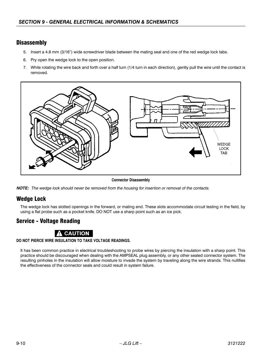 Disassembly, Wedge lock, Service - voltage reading | JLG 1230ES Service Manual User Manual | Page 164 / 198