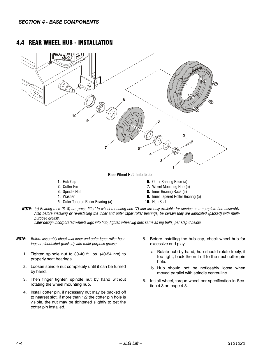 4 rear wheel hub - installation, 4 rear wheel hub - installation -4 | JLG 1230ES Service Manual User Manual | Page 40 / 198