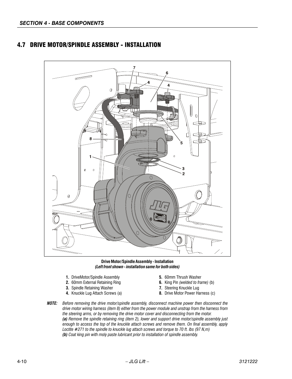 7 drive motor/spindle assembly - installation, 7 drive motor/spindle assembly - installation -10 | JLG 1230ES Service Manual User Manual | Page 46 / 198
