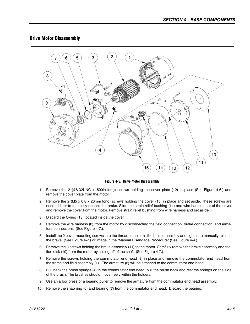 Drive motor disassembly, Drive motor disassembly -15 | JLG 1230ES Service Manual User Manual | Page 51 / 198