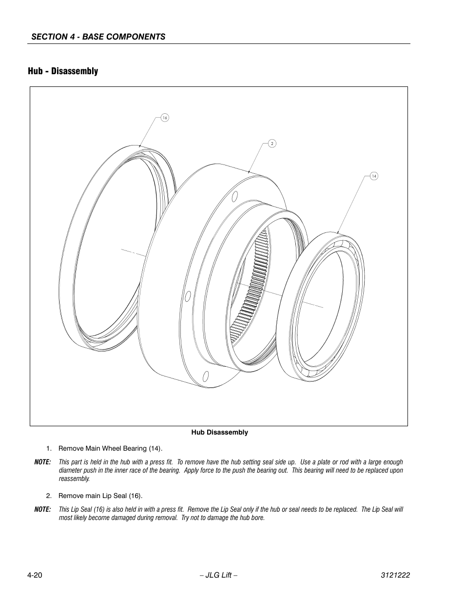 Hub - disassembly, Hub - disassembly -20 | JLG 1230ES Service Manual User Manual | Page 56 / 198