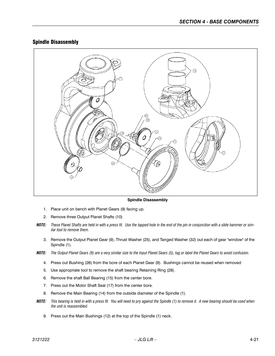 Spindle disassembly, Spindle disassembly -21 | JLG 1230ES Service Manual User Manual | Page 57 / 198
