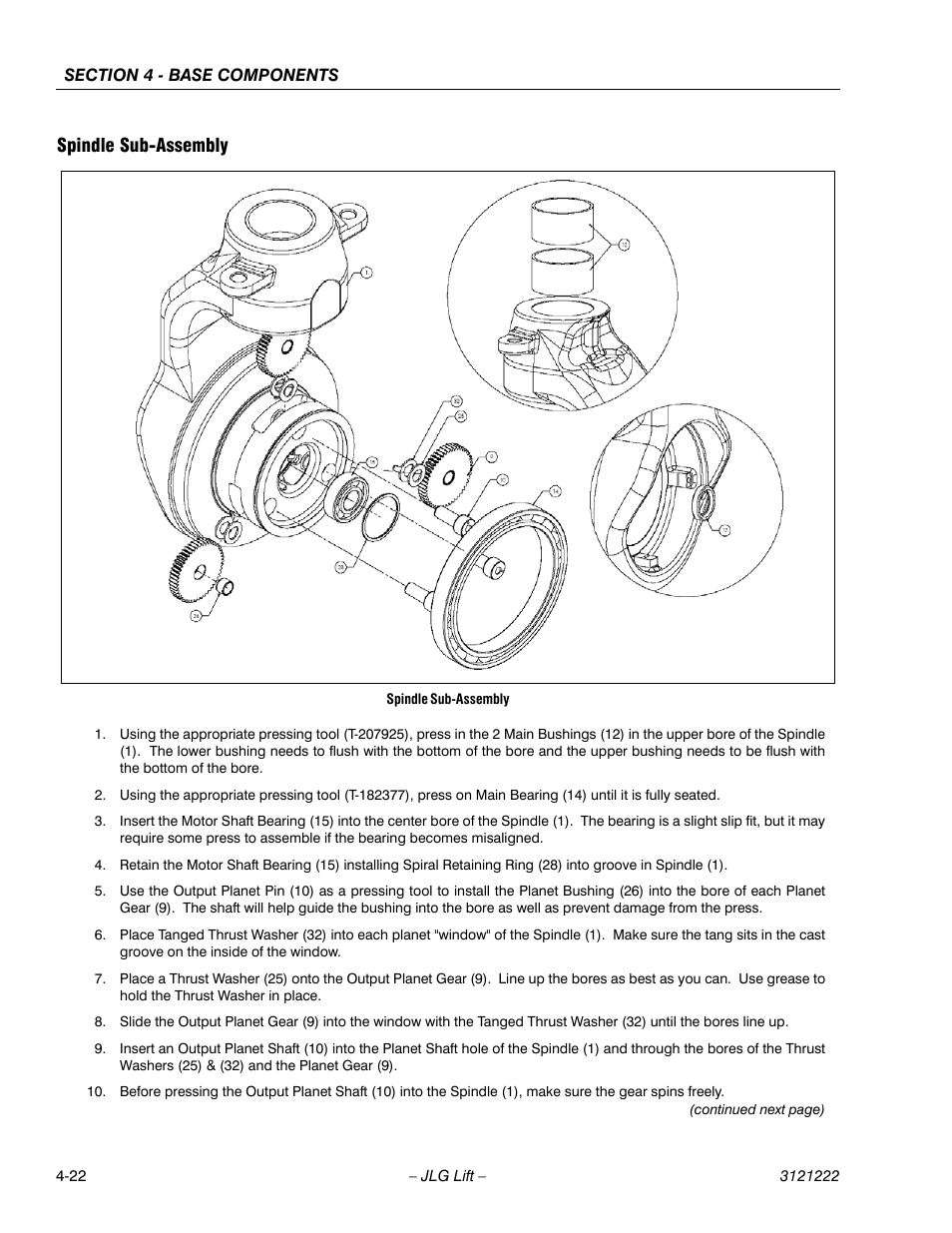 Spindle sub-assembly, Spindle sub-assembly -22 | JLG 1230ES Service Manual User Manual | Page 58 / 198