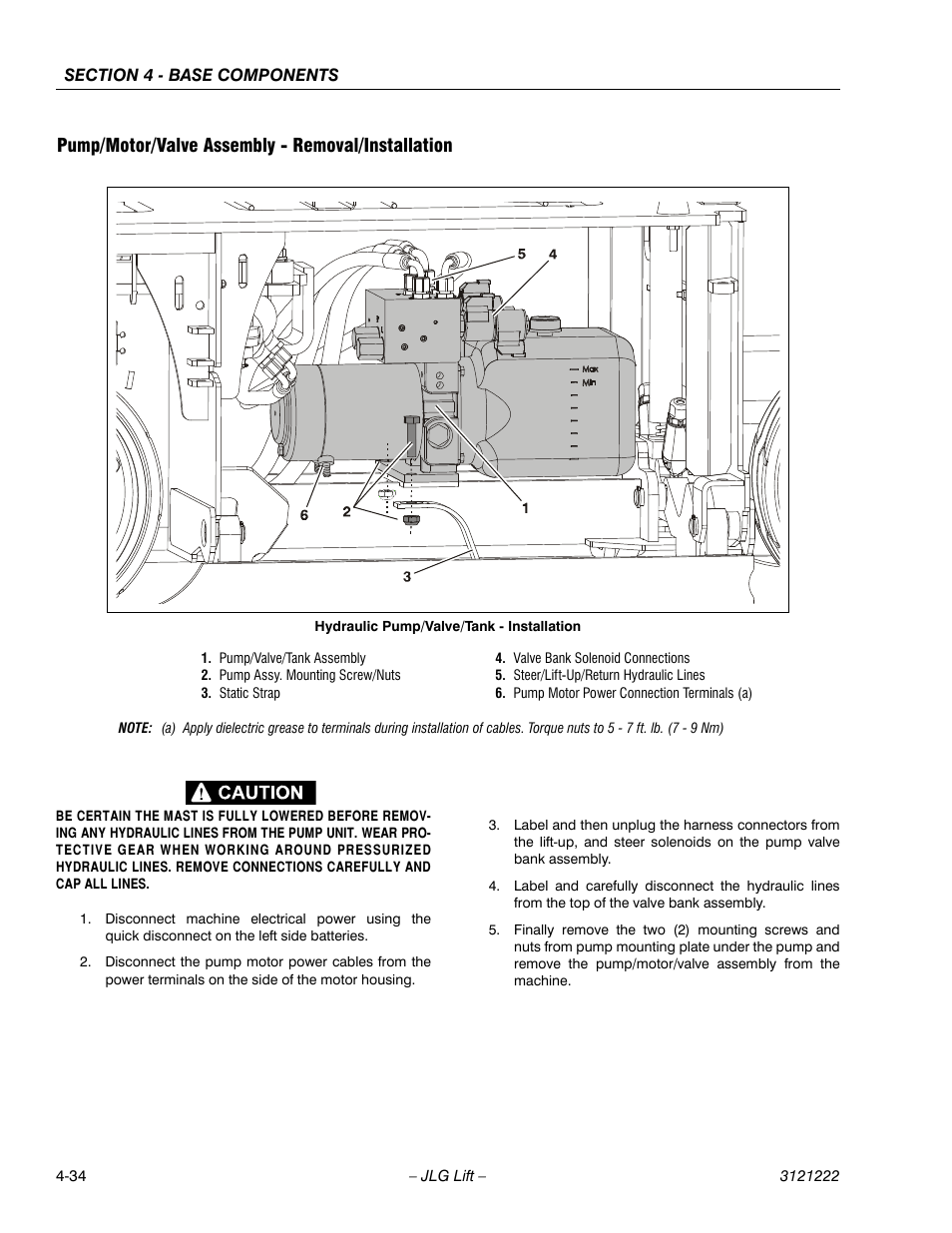 Pump/motor/valve assembly - removal/installation | JLG 1230ES Service Manual User Manual | Page 70 / 198